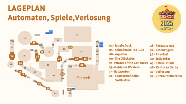 Lageplan Automaten, Spiele und Verlosungen